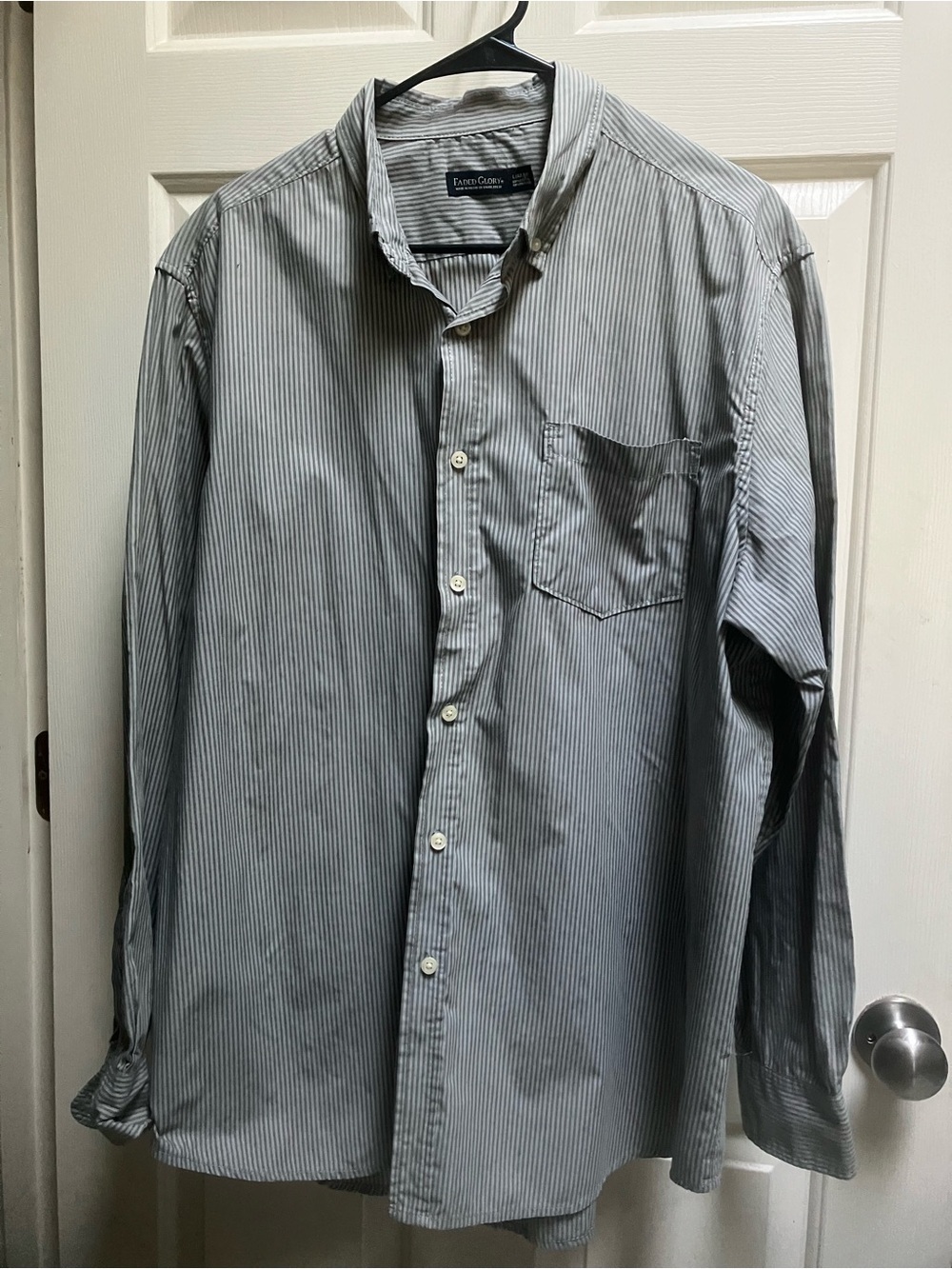Faded Glory Men's Grey and White Pinstripe Dress Shirt
